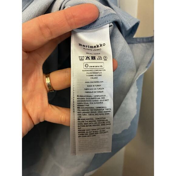 Marimekko Ruoste Unikko Button Down Blouse in Blue Poppy Women's 40 Large - Picture 6 of 8